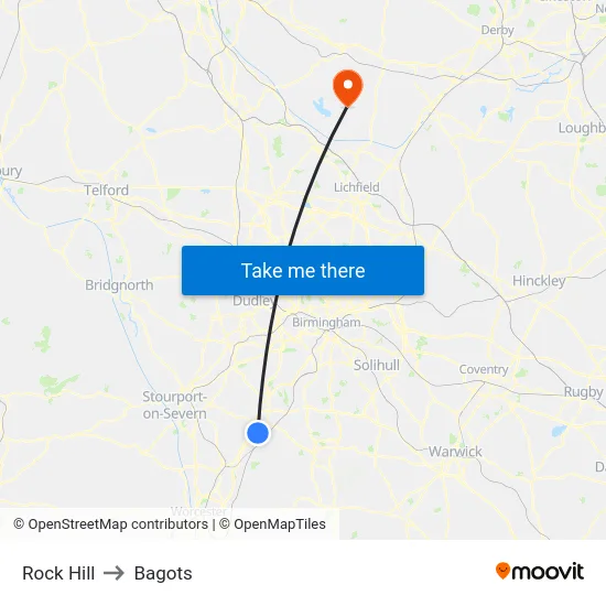 Rock Hill to Bagots map