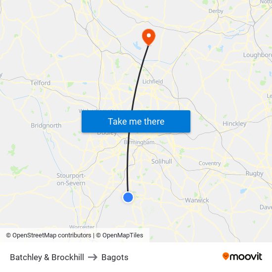 Batchley & Brockhill to Bagots map