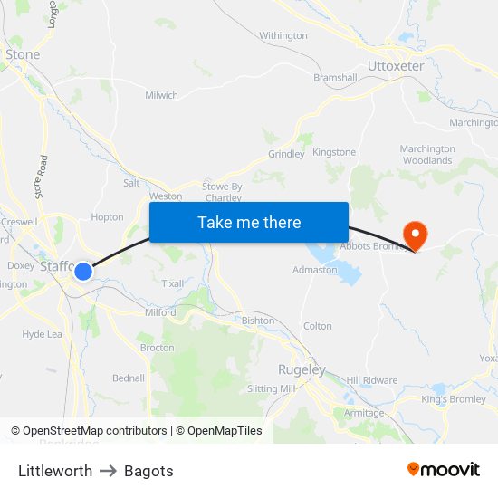 Littleworth to Bagots map