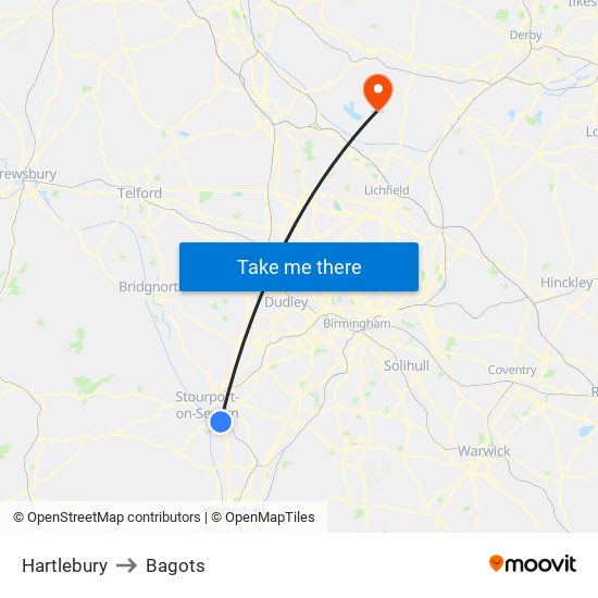 Hartlebury to Bagots map