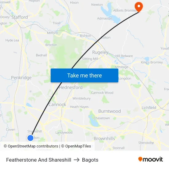 Featherstone And Shareshill to Bagots map