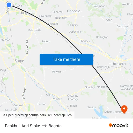 Penkhull And Stoke to Bagots map