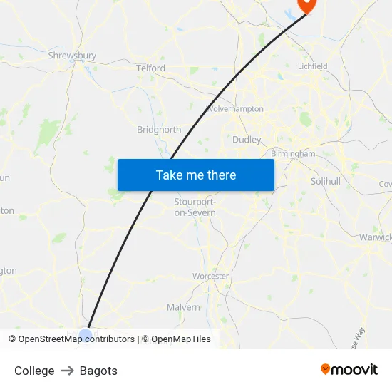 College to Bagots map
