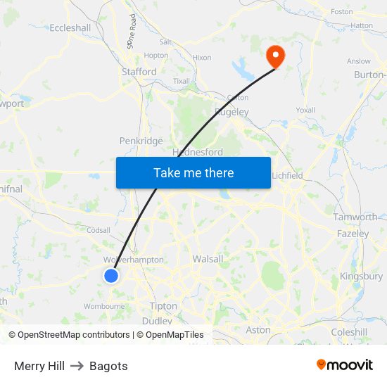 Merry Hill to Bagots map