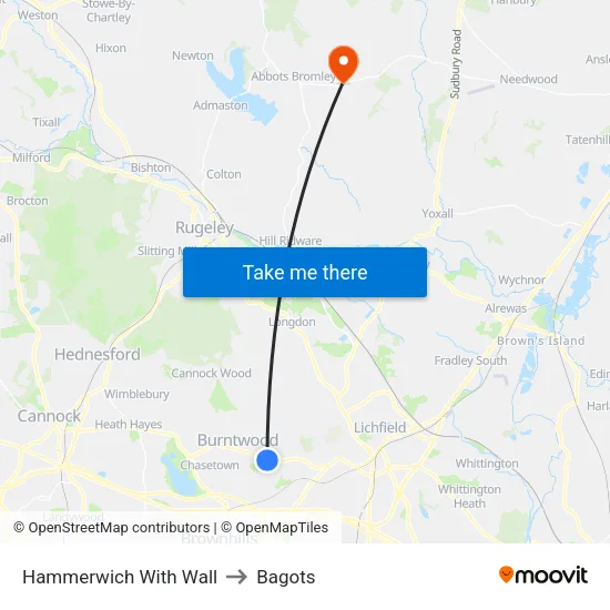 Hammerwich With Wall to Bagots map