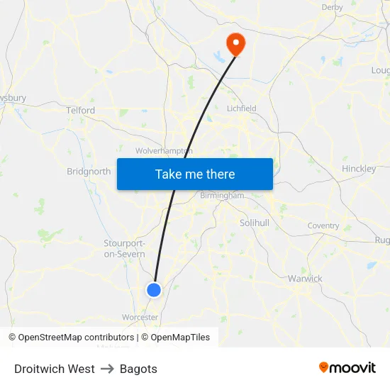Droitwich West to Bagots map
