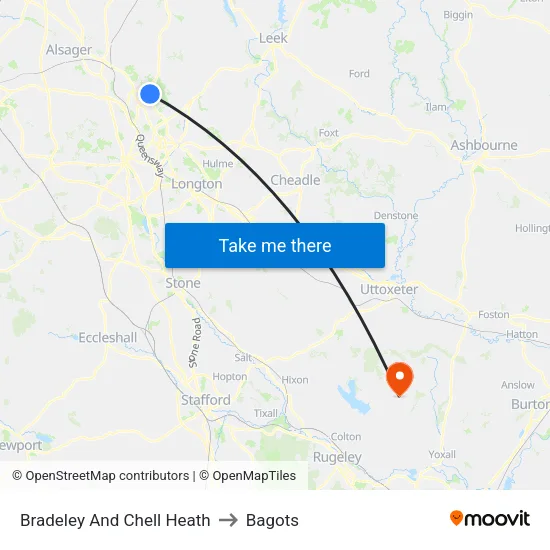Bradeley And Chell Heath to Bagots map