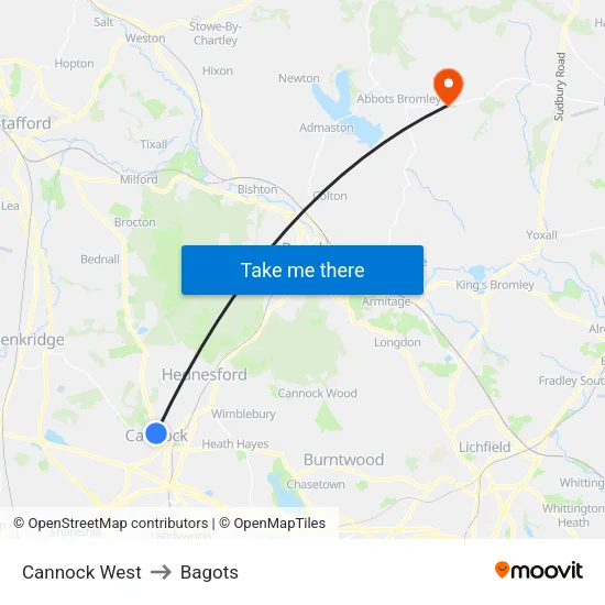Cannock West to Bagots map