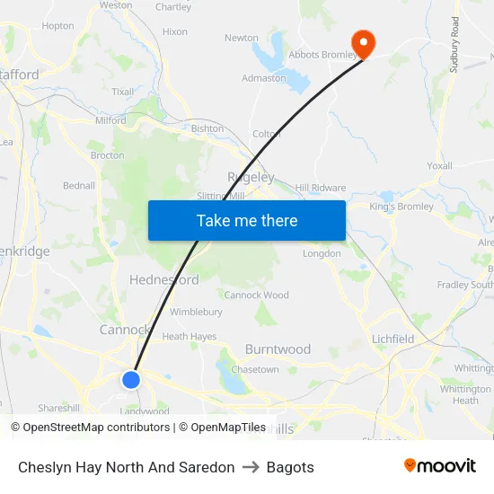 Cheslyn Hay North And Saredon to Bagots map