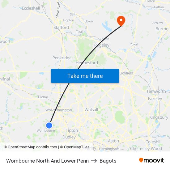 Wombourne North And Lower Penn to Bagots map