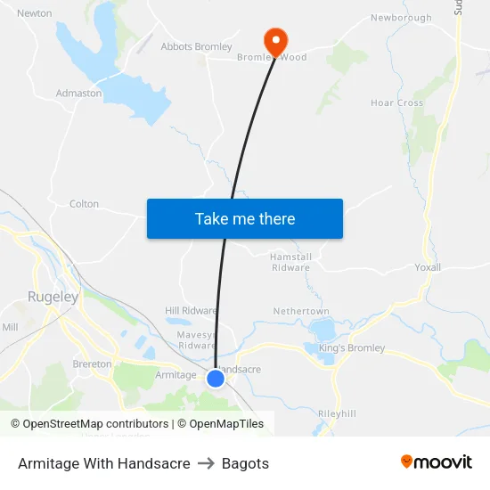 Armitage With Handsacre to Bagots map