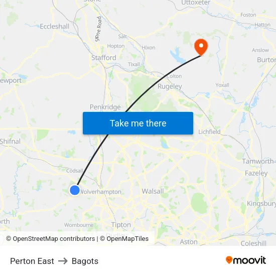 Perton East to Bagots map