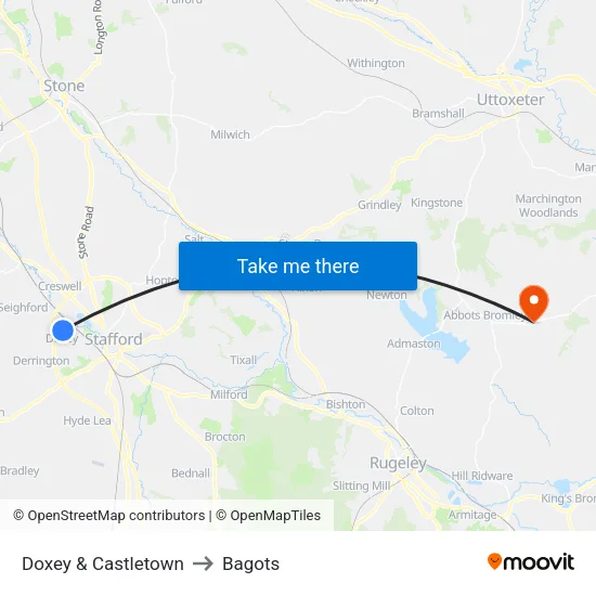 Doxey & Castletown to Bagots map