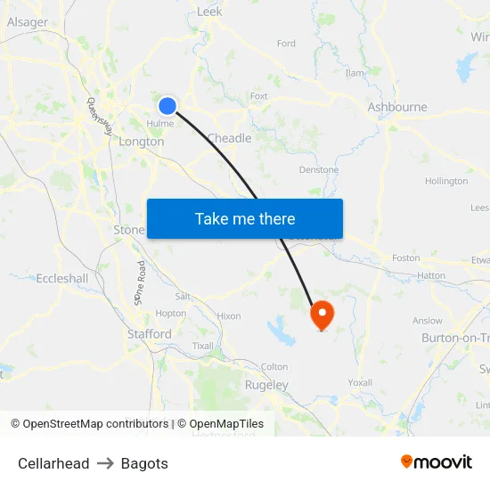 Cellarhead to Bagots map