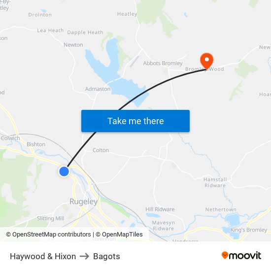 Haywood & Hixon to Bagots map