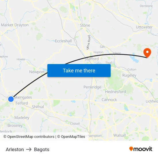 Arleston to Bagots map