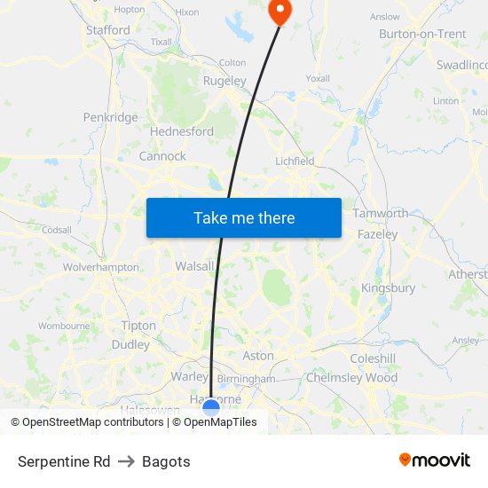 Serpentine Rd to Bagots map