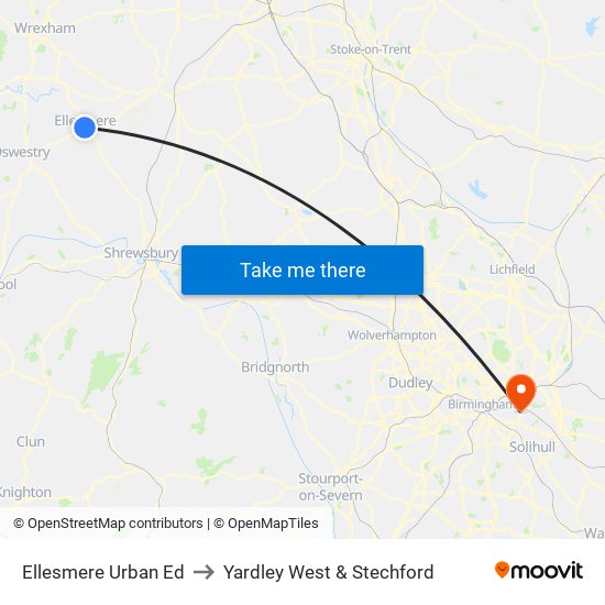 Ellesmere Urban Ed to Yardley West & Stechford map
