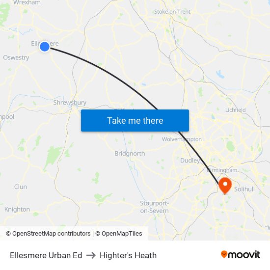 Ellesmere Urban Ed to Highter's Heath map