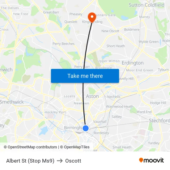 Albert St to Oscott map