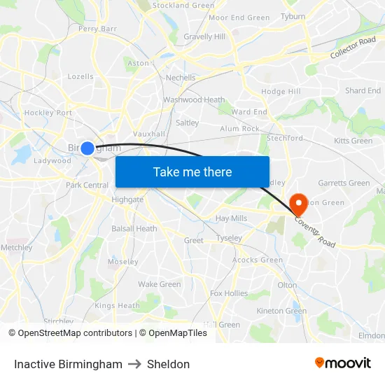 Inactive Birmingham to Sheldon map