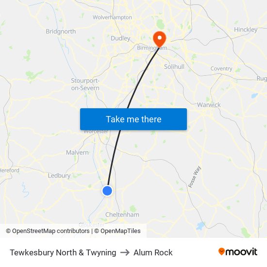 Tewkesbury North & Twyning to Alum Rock map