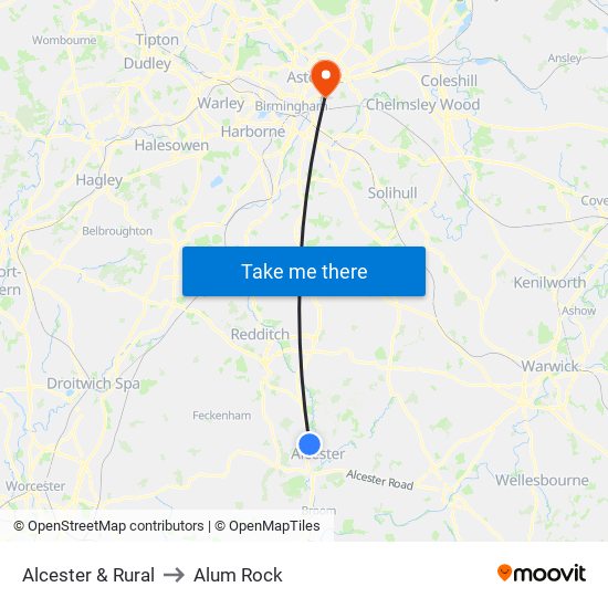 Alcester & Rural to Alum Rock map