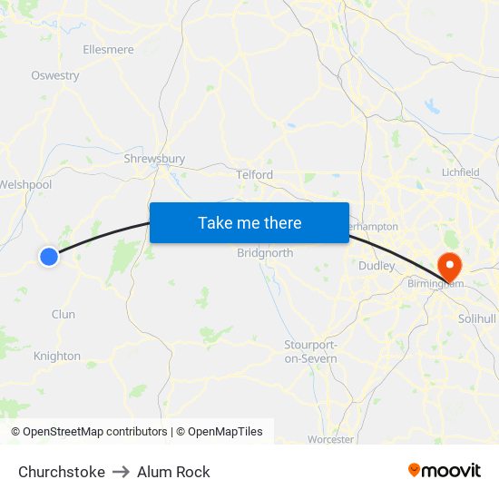 Churchstoke to Alum Rock map