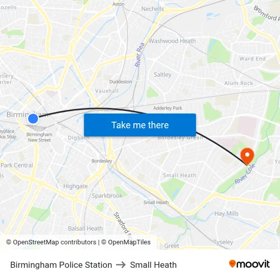 Birmingham Police Station to Small Heath map