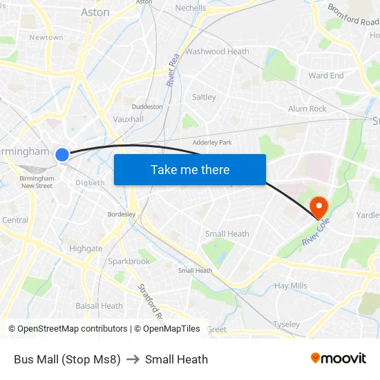 Bus Mall to Small Heath map