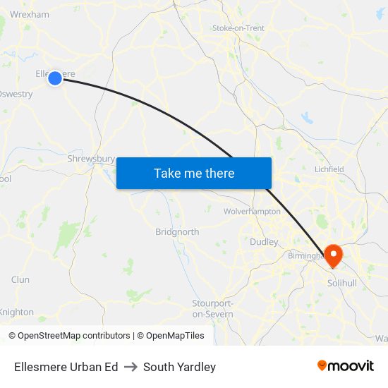Ellesmere Urban Ed to South Yardley map