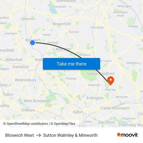 Bloxwich West to Sutton Walmley & Minworth map