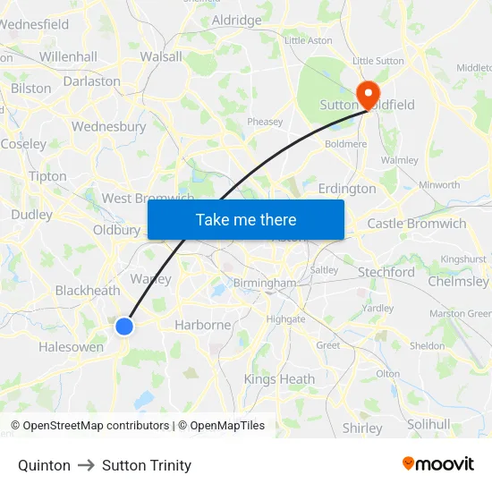 Quinton to Sutton Trinity map