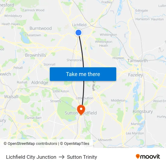 Lichfield City Junction to Sutton Trinity map