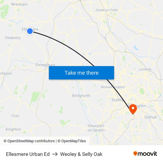 Ellesmere Urban Ed to Weoley & Selly Oak map
