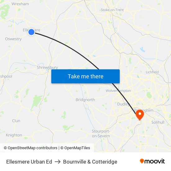 Ellesmere Urban Ed to Bournville & Cotteridge map