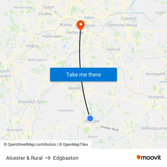 Alcester & Rural to Edgbaston map