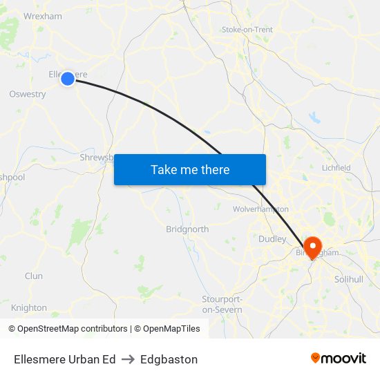 Ellesmere Urban Ed to Edgbaston map