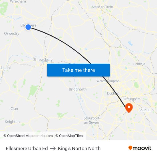 Ellesmere Urban Ed to King's Norton North map
