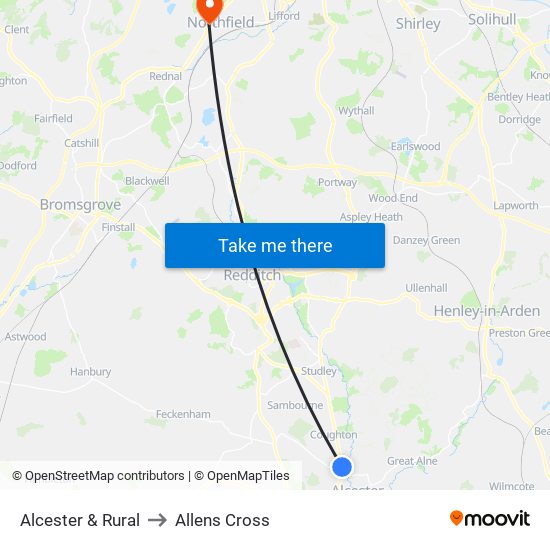 Alcester & Rural to Allens Cross map