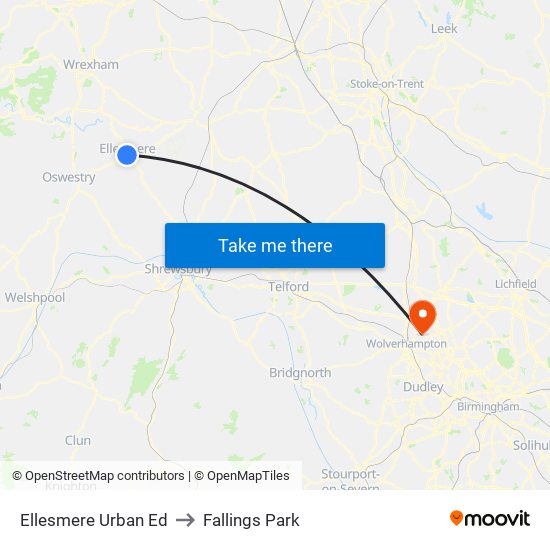 Ellesmere Urban Ed to Fallings Park map