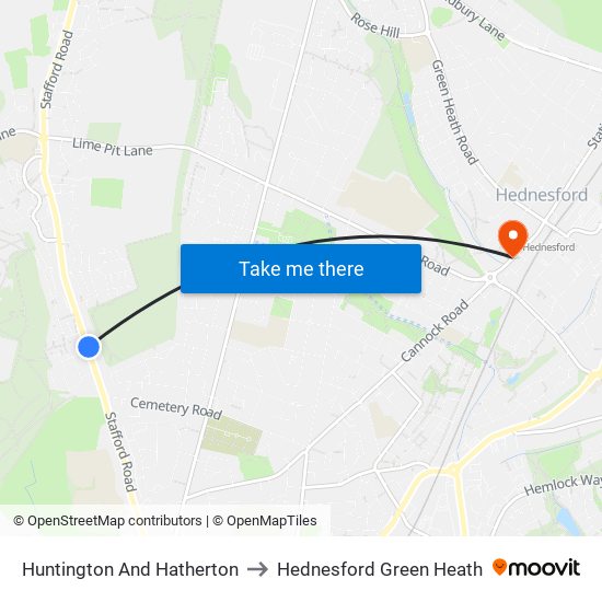 Huntington And Hatherton to Hednesford Green Heath map