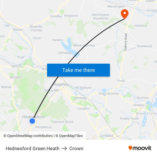 Hednesford Green Heath to Crown map