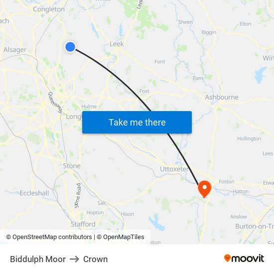 Biddulph Moor to Crown map