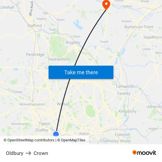 Oldbury to Crown map