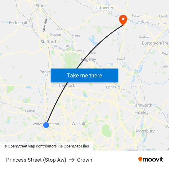 Princess Street (Stop Aw) to Crown map