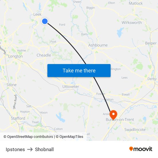 Ipstones to Shobnall map