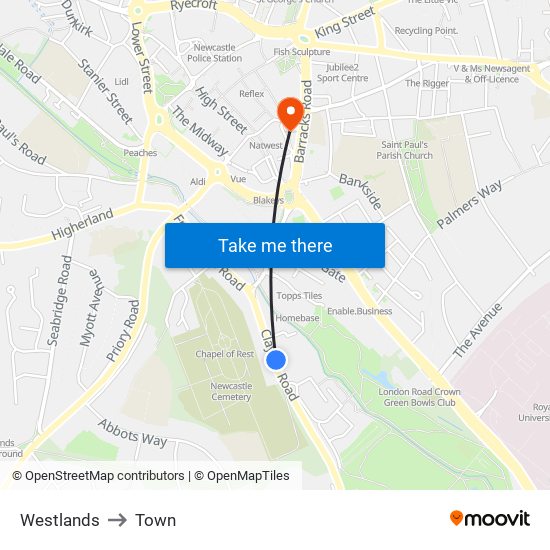 Westlands to Town map