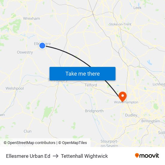 Ellesmere Urban Ed to Tettenhall Wightwick map