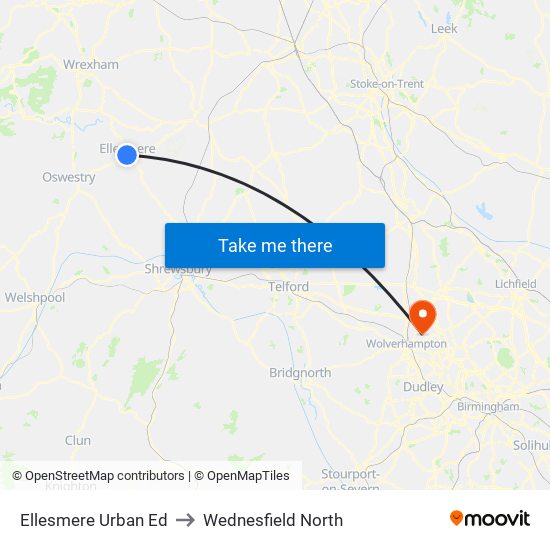 Ellesmere Urban Ed to Wednesfield North map